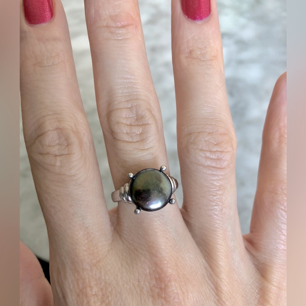 Sterling Silver Black Pearl Statement Ring, Vintage